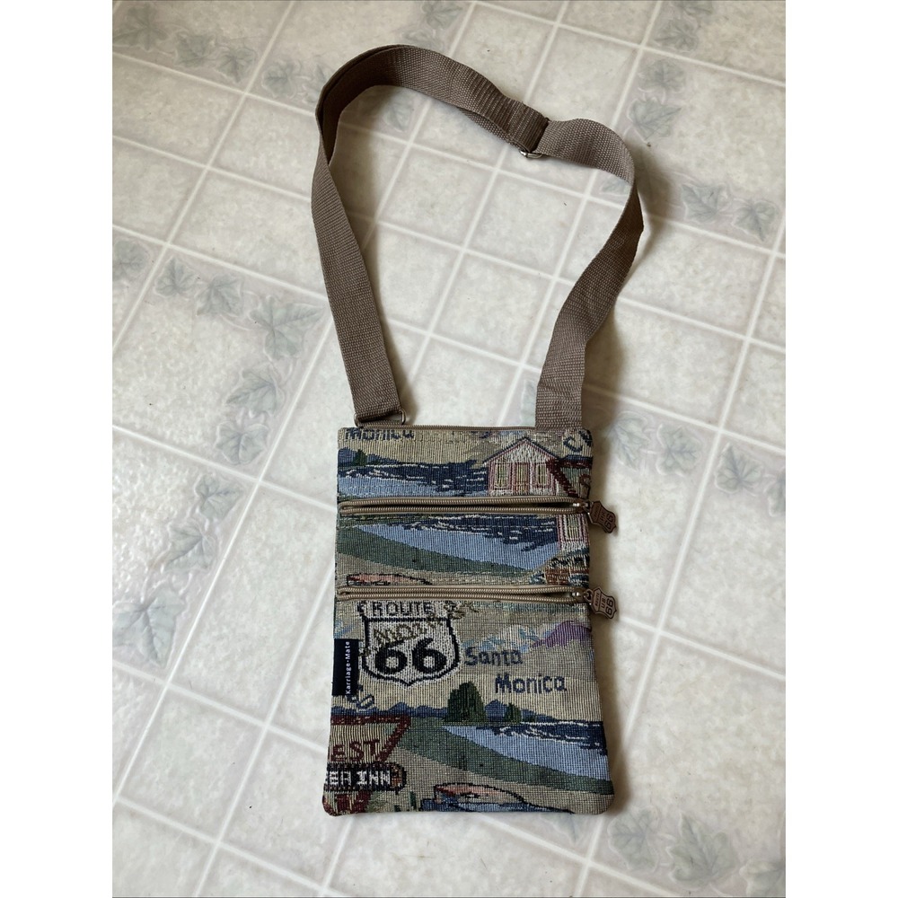 Cozy Cottagecore Travel Vtg Route 66 Tapestry Crossbody Bag Zip Top Heritage